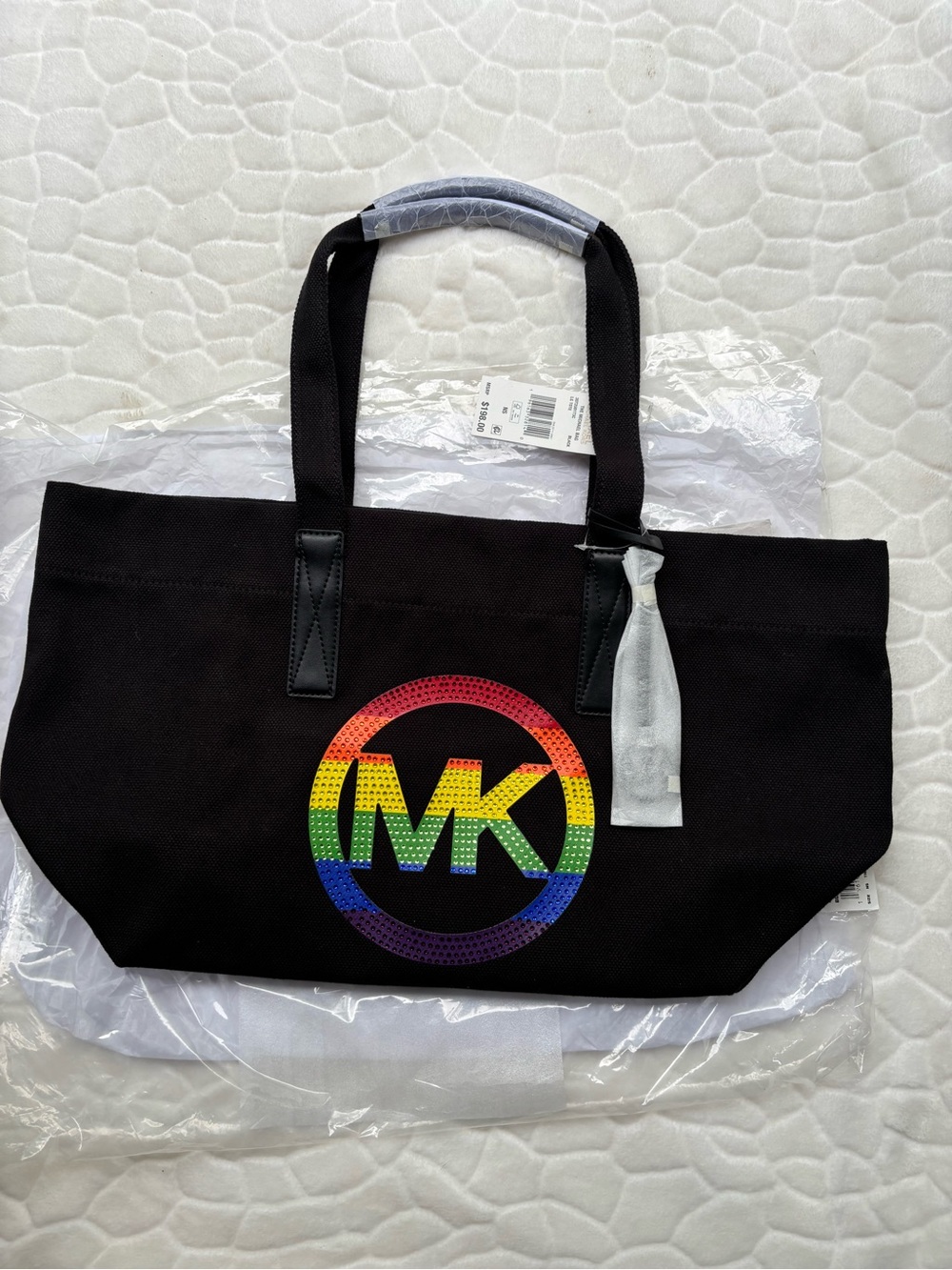 Michael Kors Rainbow Logo Large Embellished Black Canvas Tote bag